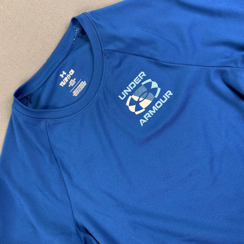 Under Armour Shirt Youth Small Blue Loose Performance Short Sleeve Style 1383012